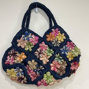 Raffia Floral Crochet Tote Bag
